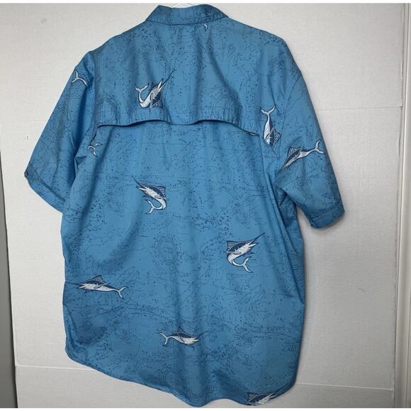 IZOD Sunfaster Fishing Shirt XL Blue Marlin Short Sleeve Performance Button Down - Picture 5 of 11